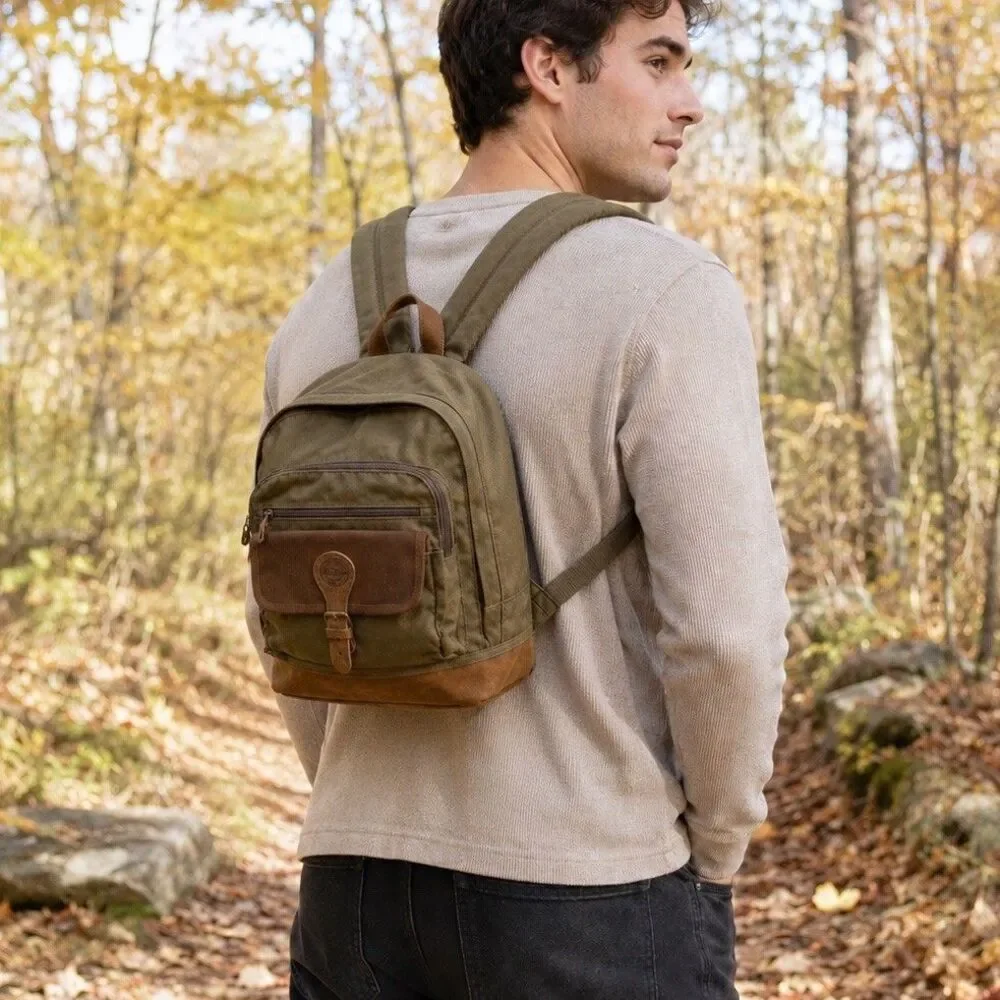 Vtg 90s Eddie Bauer Legacy Leather Canvas Backpack Olive Green Gorpcore